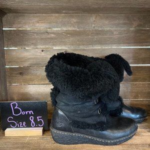Womens Born Black Leather Shearling Lined‎ Snow Winter Boots Size 9 M GUC